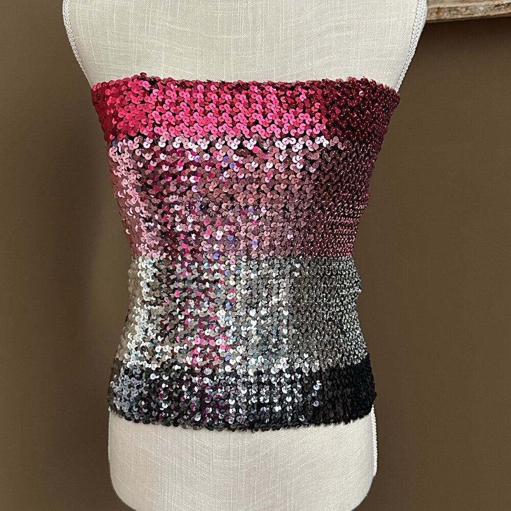 Sequin Ombre Strapless Tube Top - Pink to Black